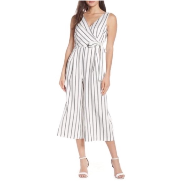 Chelsea28 Pants - NWT Chelsea28 Stripe Faux Wrap Crop Jumpsuit 14